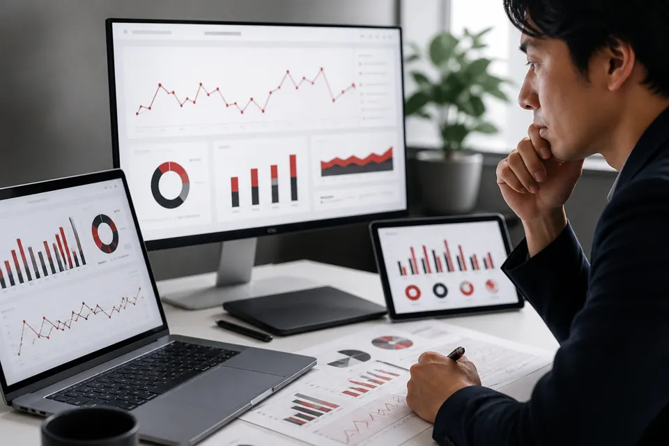 Webマーケティングの分析データを確認する担当者